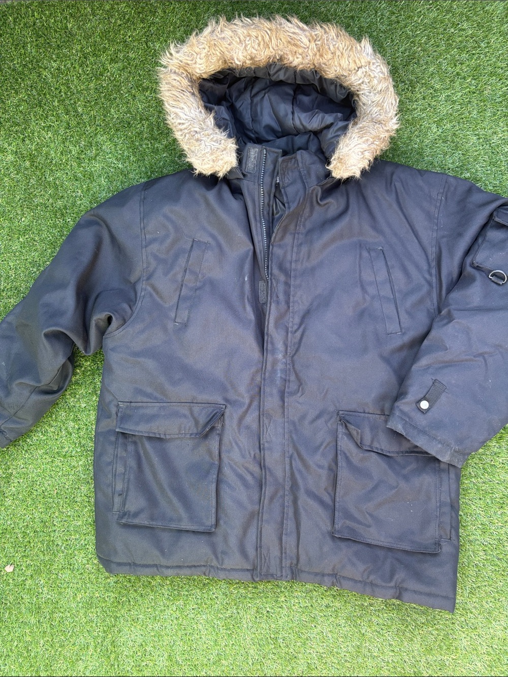 BIG Beyond the Limit Urban Men  Black Parka Jacket with Faux Fur Hood - 2XL